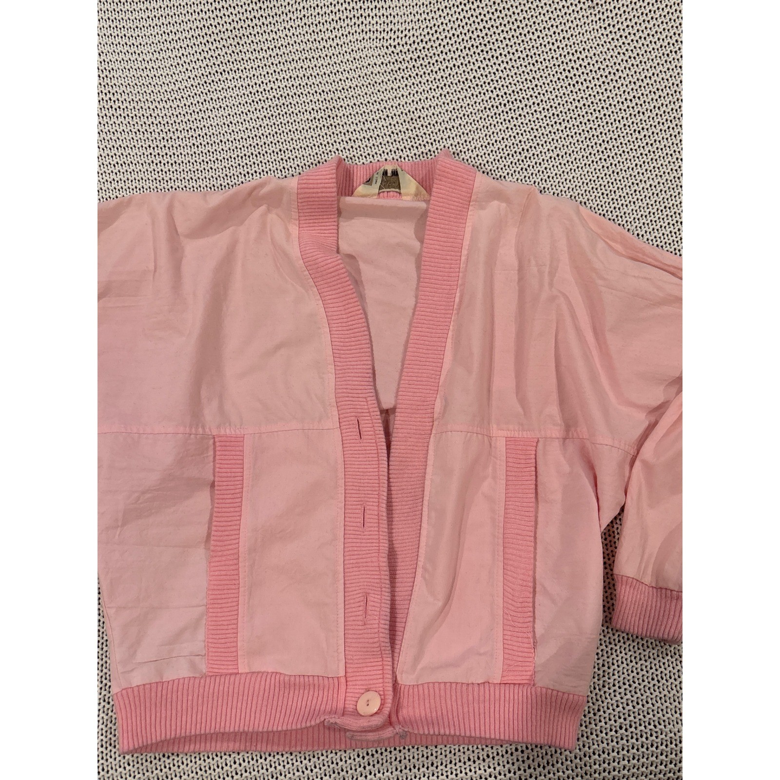 Vintage New Departures Pink Mixed Media Bomber Cardigan Jacket Macau RN 36461