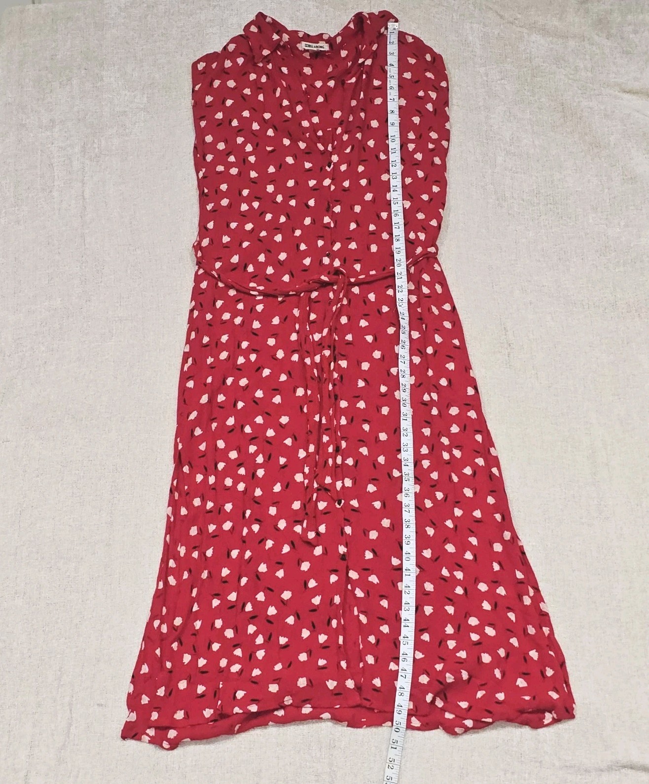 VTG Billabong Medium Full Front Button & Tie Maxi Length Red Floral Dress