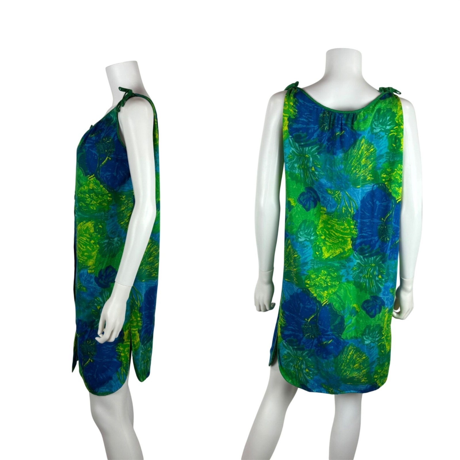 Vintage 50s Hawaiian Honeymoon Set Blue Green His & Hers Matching Dress Shirt