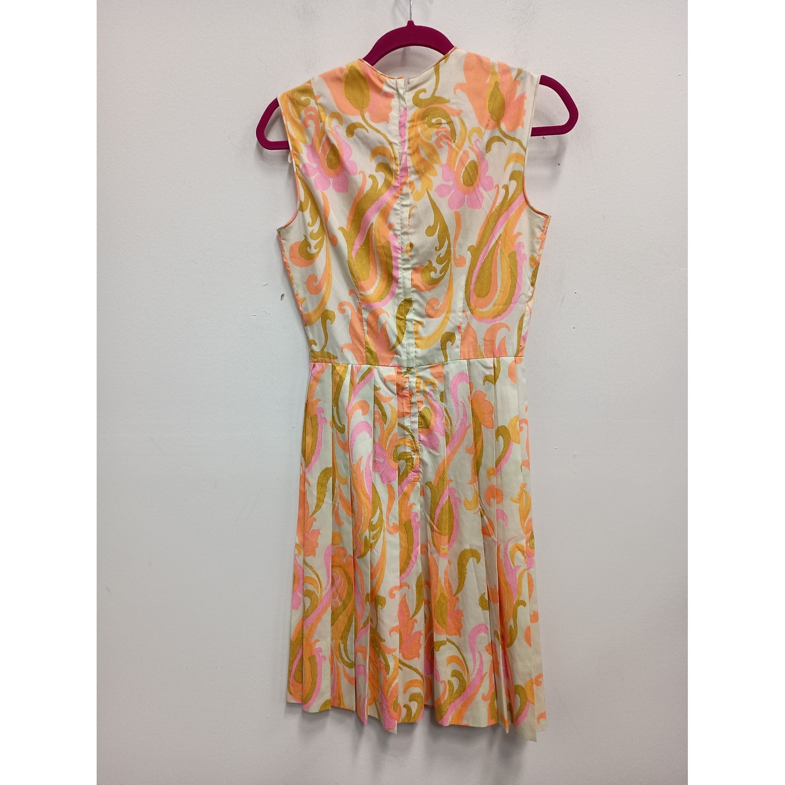 VTG Gay Gibson Dress Womens 4 Pink Orange Floral Psychedelic Sleeveless Pleated