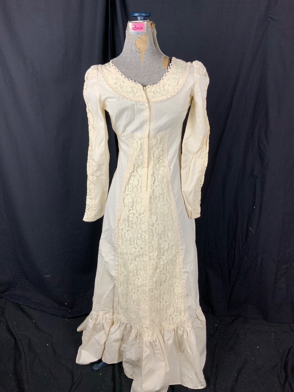 GUNNE SAX BY JESSICA Vtg 60s Ivory Lace Prairie BLACK LABEL Dress-Bust 33/2XS