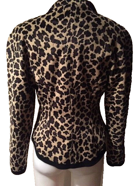 Vintage Rina Rossi 10 Leopard Animal Print Velour Print Blazer Jacket # 3145