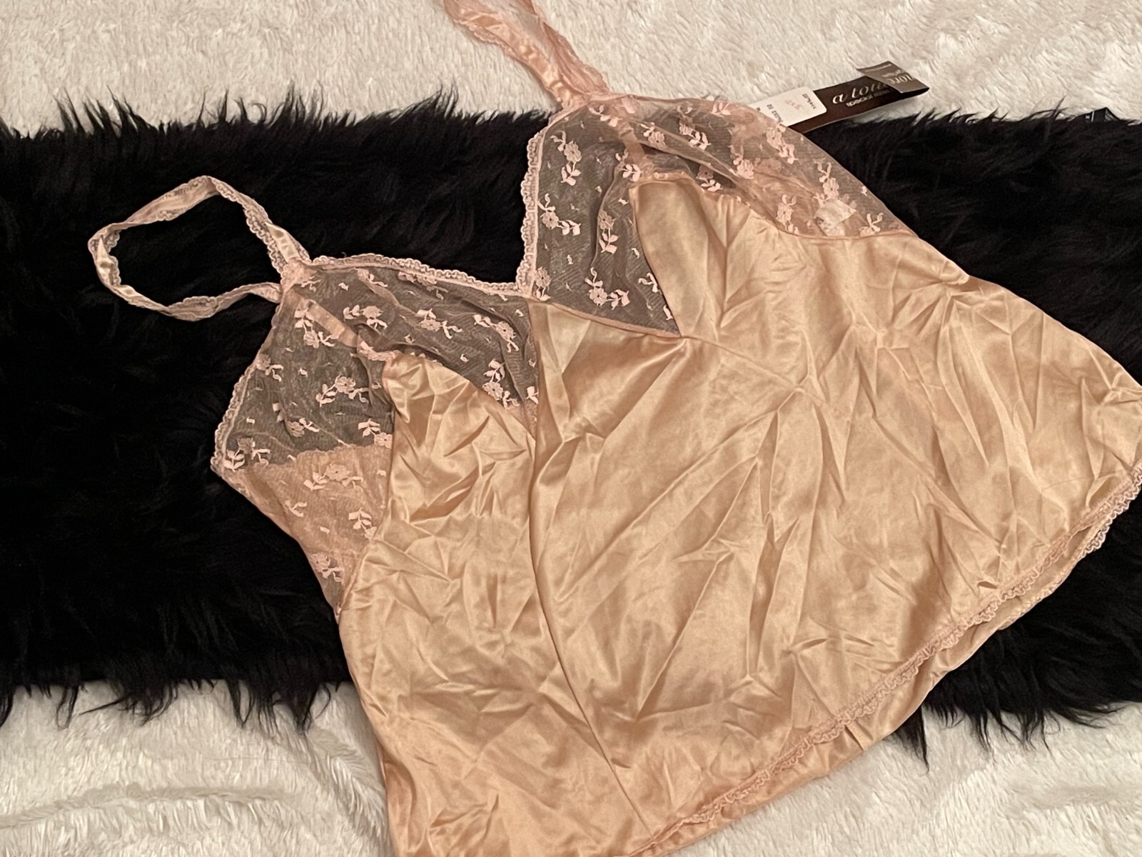 NEW Vtg 40/XL Nylon & SHIMMERY SHEER FLORAL Lace Camisole Top Shiny NOS