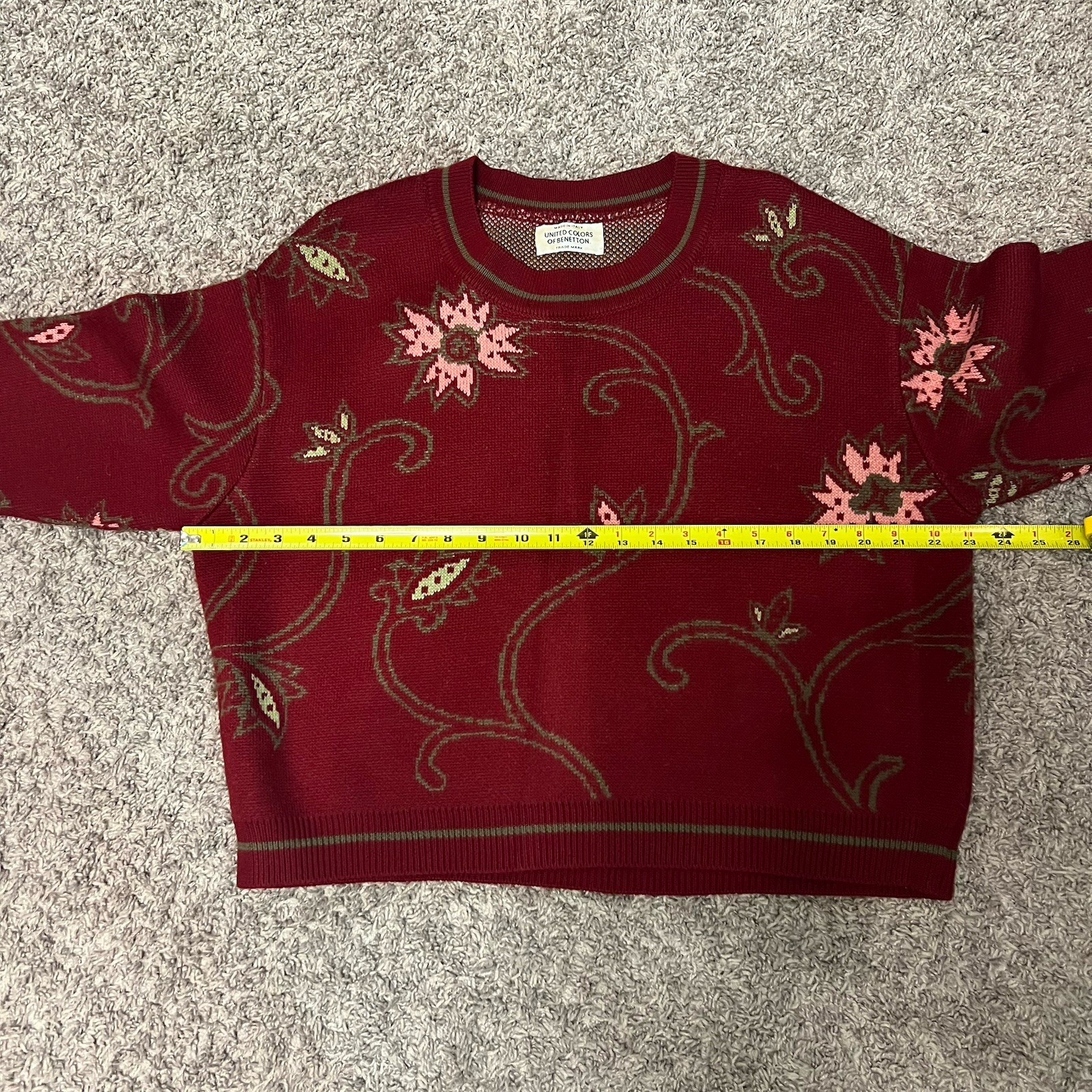 Vintage United Colors Of Benetton Wool Burgundy Pink Floral