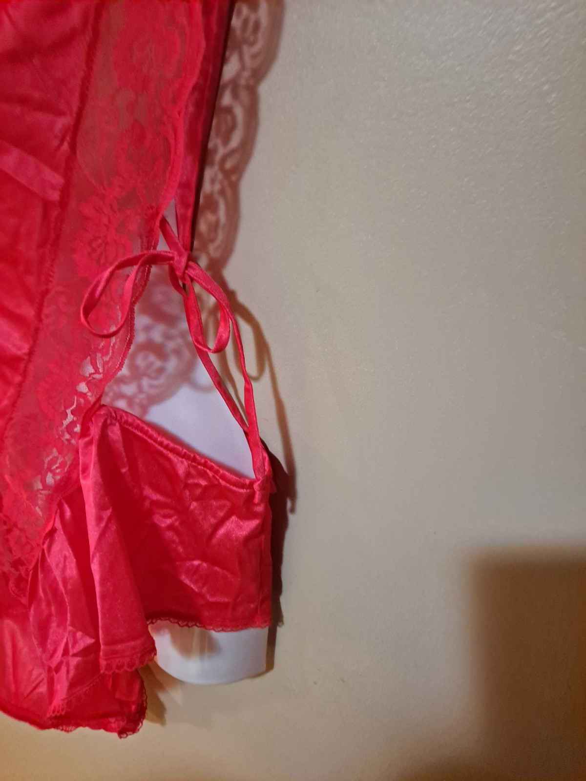 VTG Fantasy Nightwear Red Hi Cut bodysuit Sz Small Negligee USA Snap Crotch