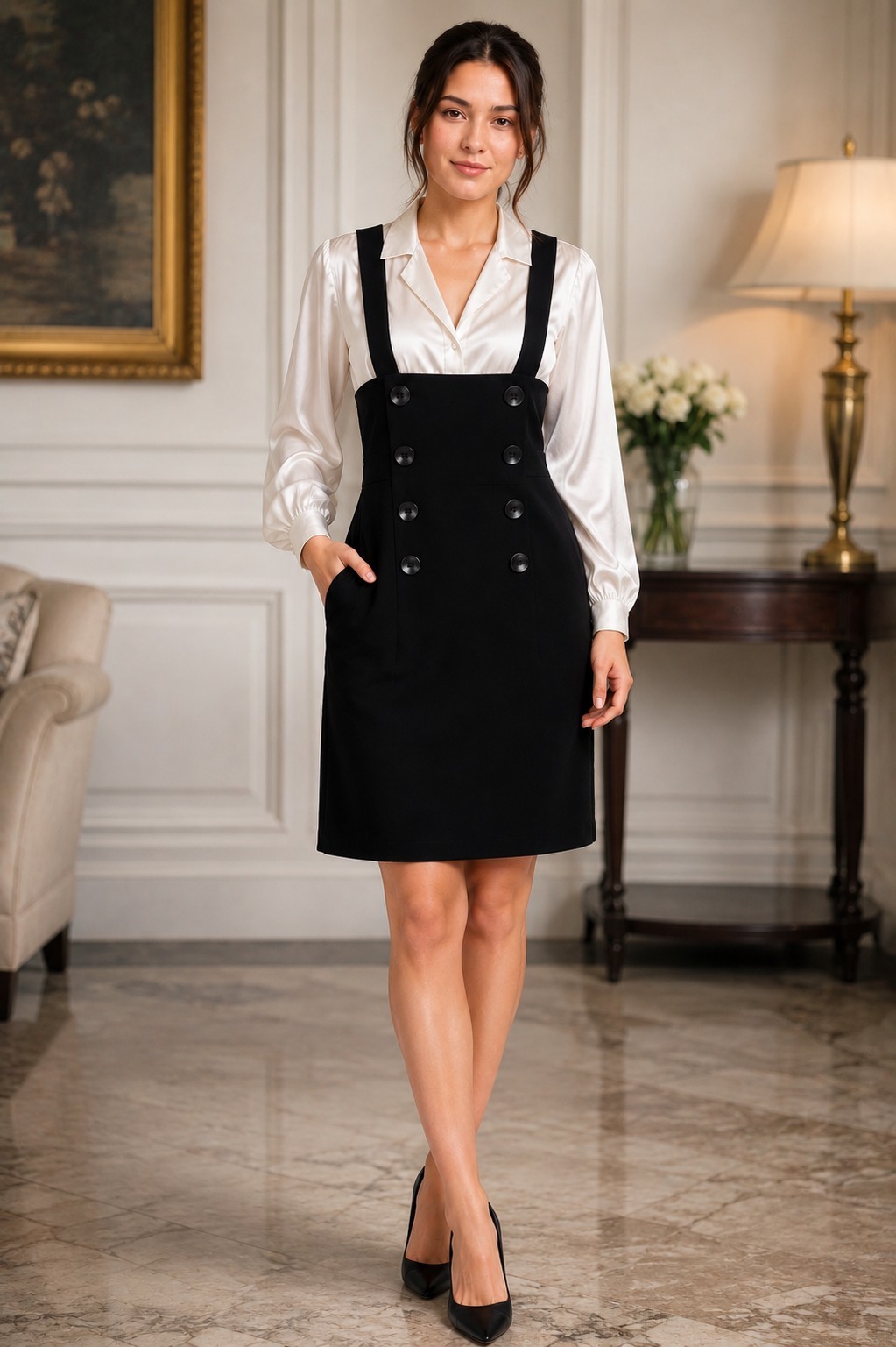 Vintage Y2K Joseph Ribkoff Black Pinafore Jumper Dress Size 14 Canada.