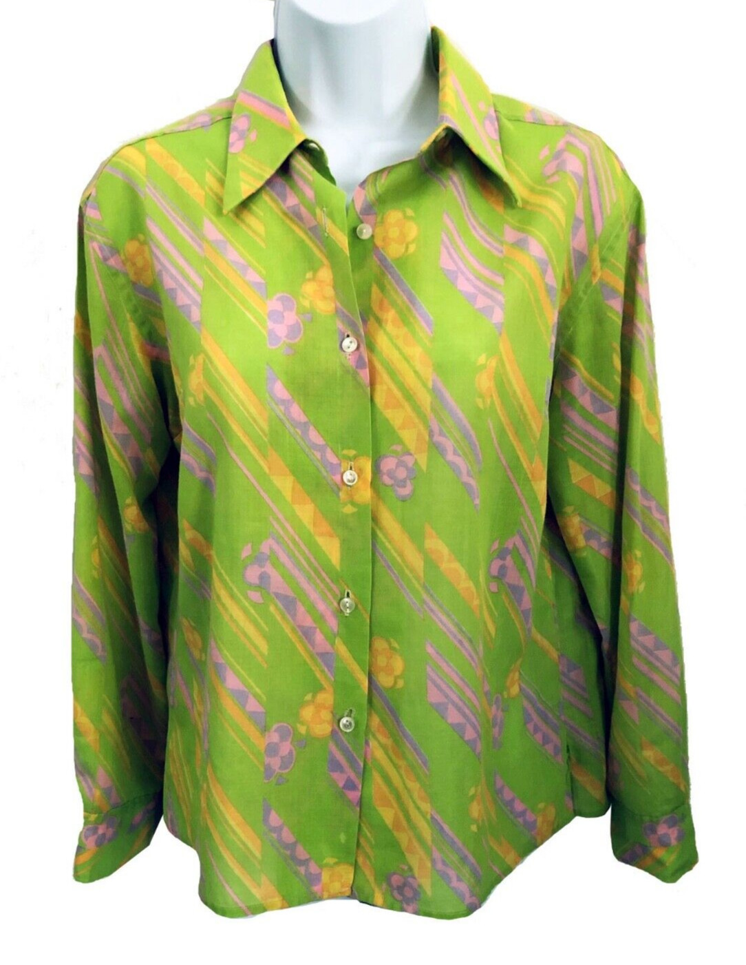 Imported Vintage 60’s 70’s Mod Pink Orange Lime Collar Cotton Graphic Shirt 48