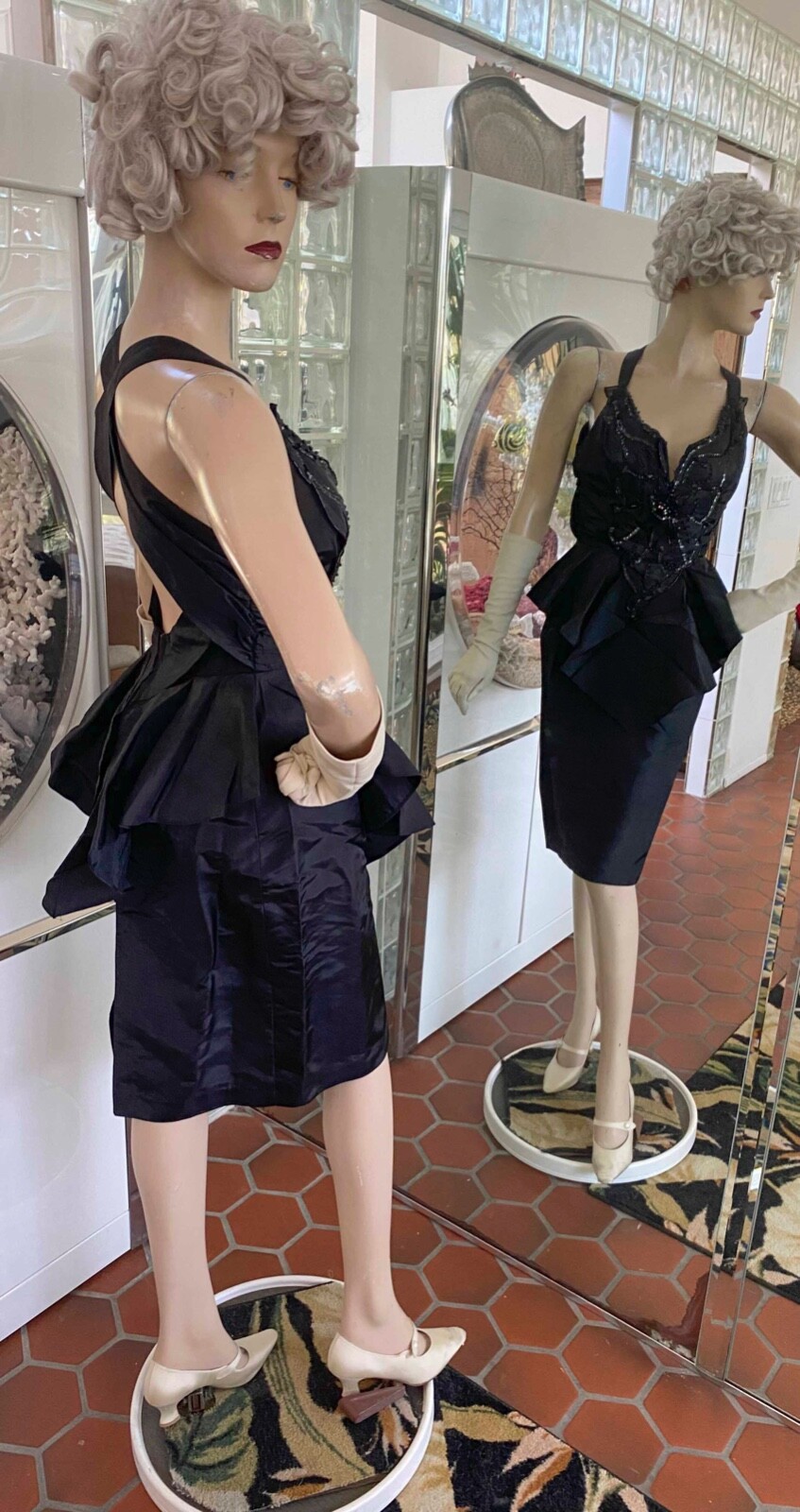 VTG XS SEXY 70s 80s Peplum Wiggle Dress Climax Karen Okada David Howard