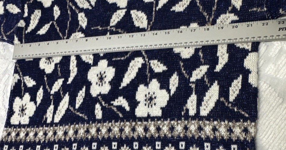VTG 80s 90s Boho METALLIC Blue Ugly Christmas Party Sweater Lurex Holiday Time L