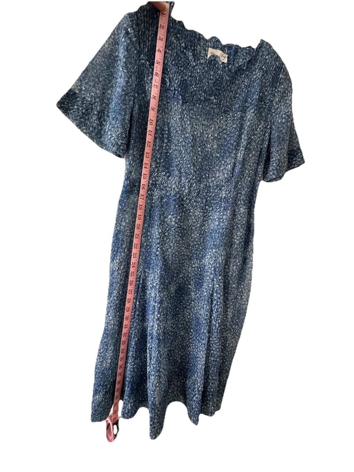 Vintage Herbert Levy Blue Crepe Party Dress Scalloped Neck Pintuck Union Size M*