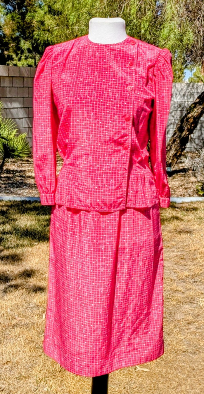 1980s Graphic Charles Bianco Italian Collection 2pc Sz6 Petite L/S Dress Set EUC