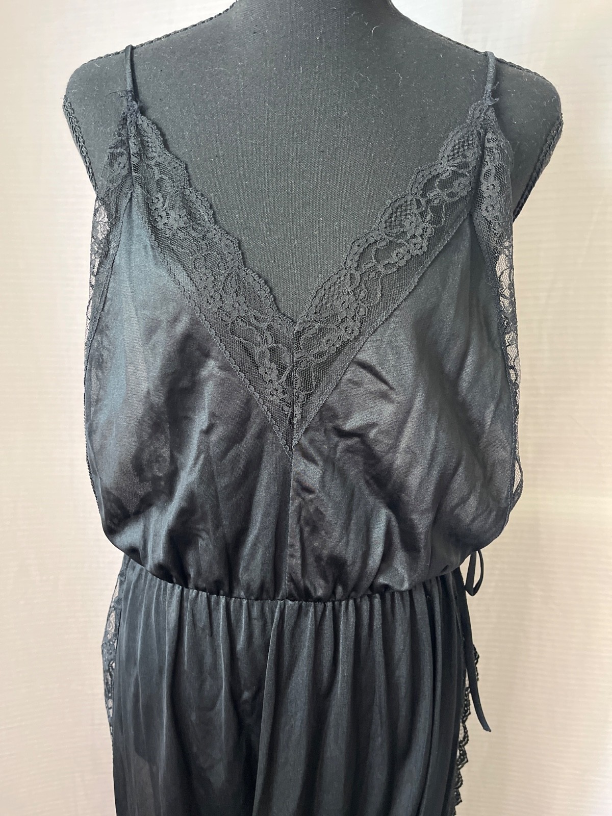 vintage slip dress lace deep v neck tie waist large