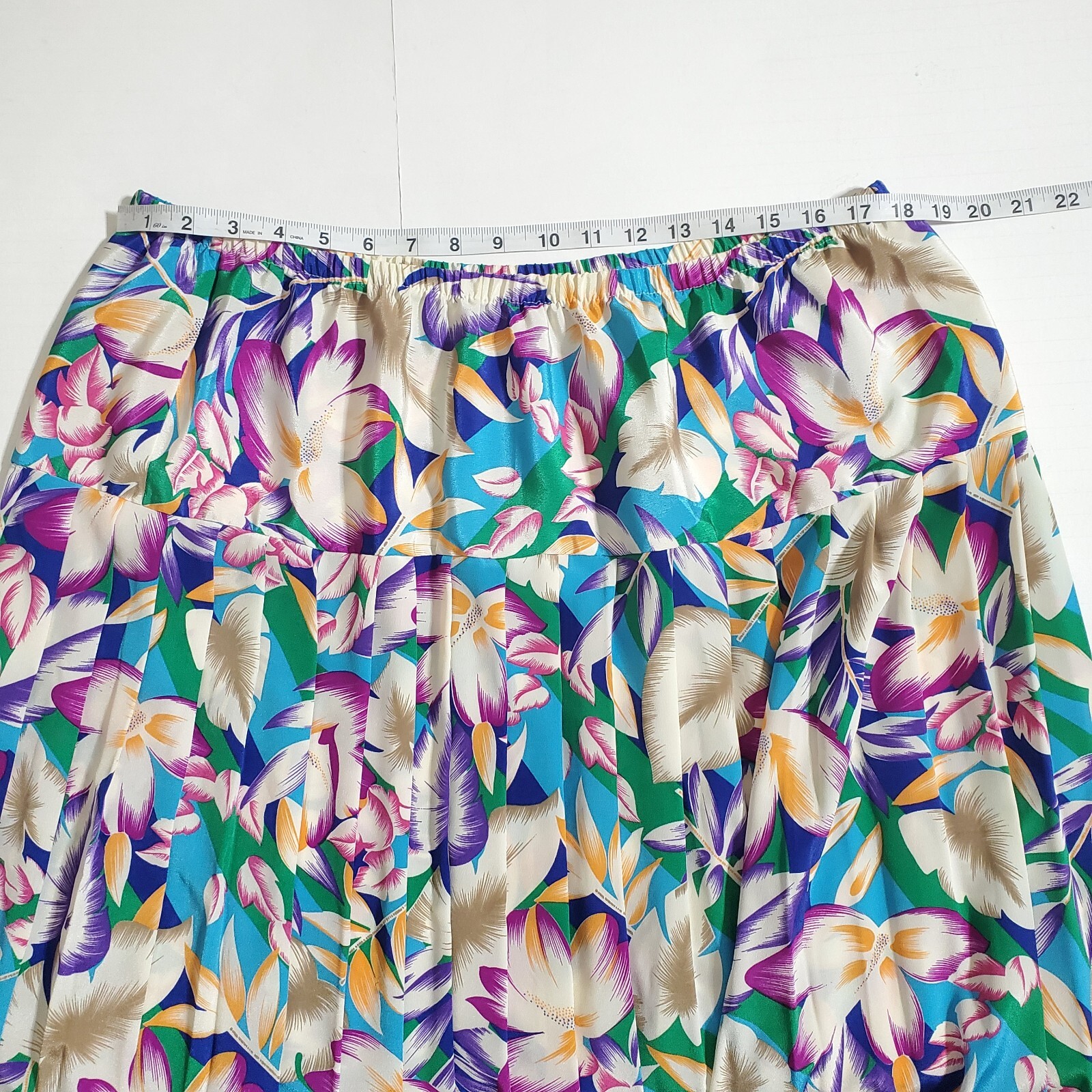 Vintage Green Pink Floral Pleated Skirt Suit Long Sleeve Top Size 1X (No Tags)