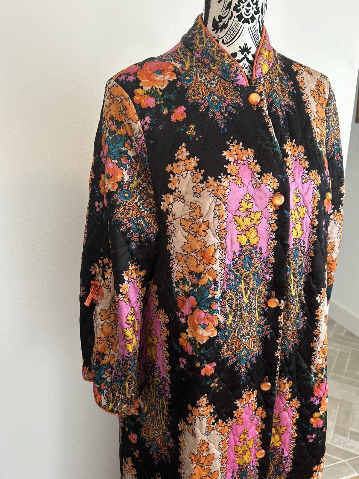 Vintage Cozy Creation Housedress Med Tall Crepe Long Sleeve Paisley 60s