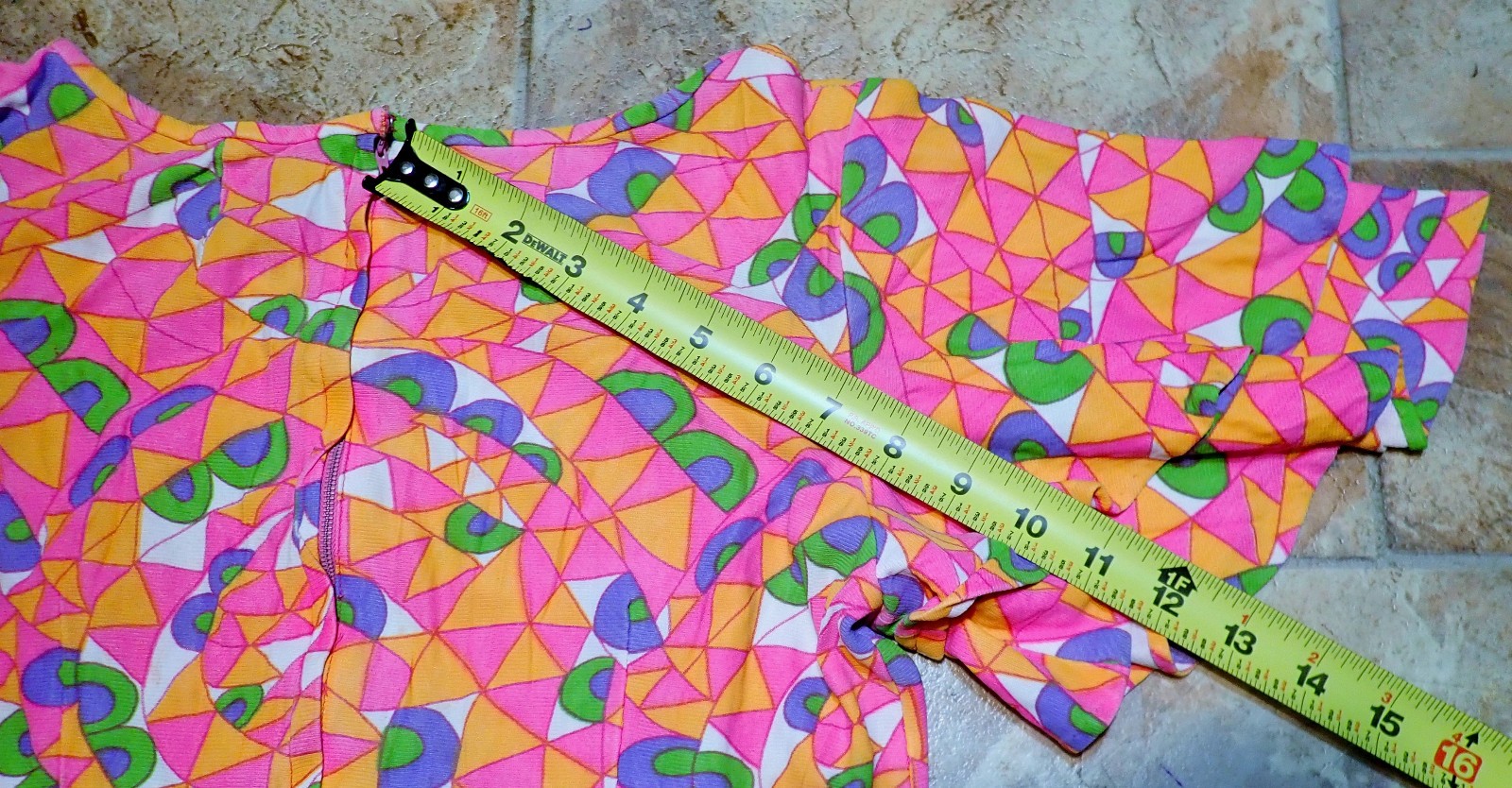 Vintage 60s Mod Psychedelic Geometric Hippie Flutter Sleeve Mini Dress XS Petite