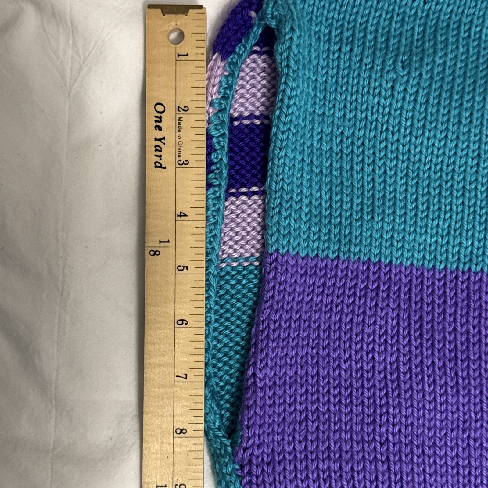 Vintage Handmade Knitted Purple Turquoise Colorblock Sleeveless Sweater Vest XL