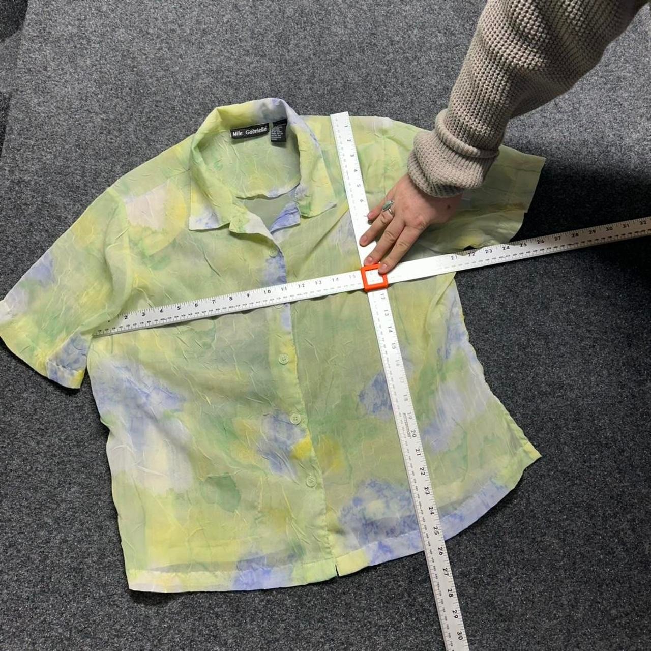 Mlle Gabrielle Vintage Sheer Pastel Watercolor Blouse Green Blue Yellow Size 18