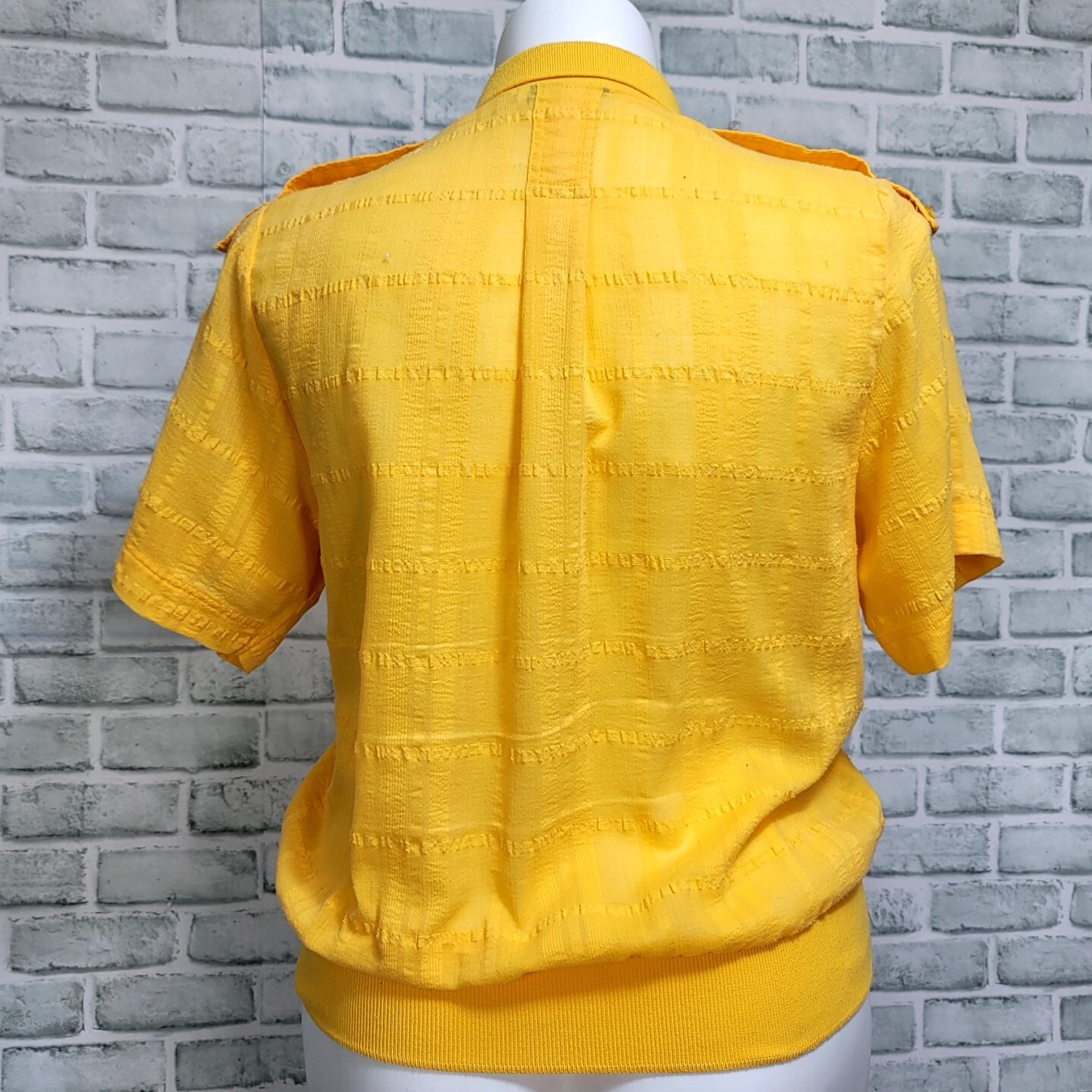 Vintage 80s Neil Martin M/L Yellow Gauze Knit Banded Waist Bottom Blouse