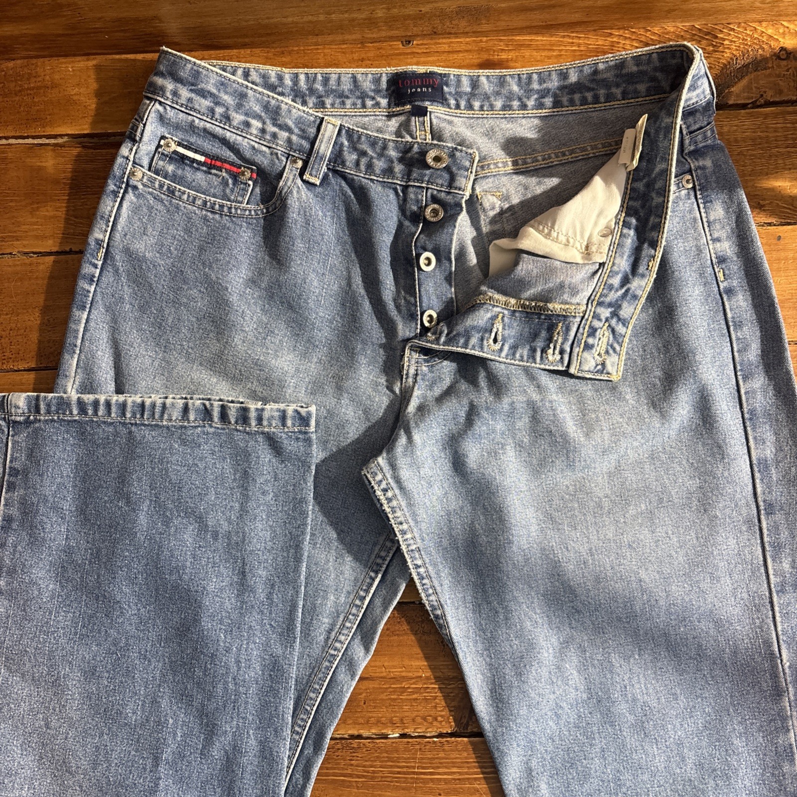 Tommy Jeans Button Fly Denim Womens 13 Junior (32×31) Blue Vintage Straight Leg