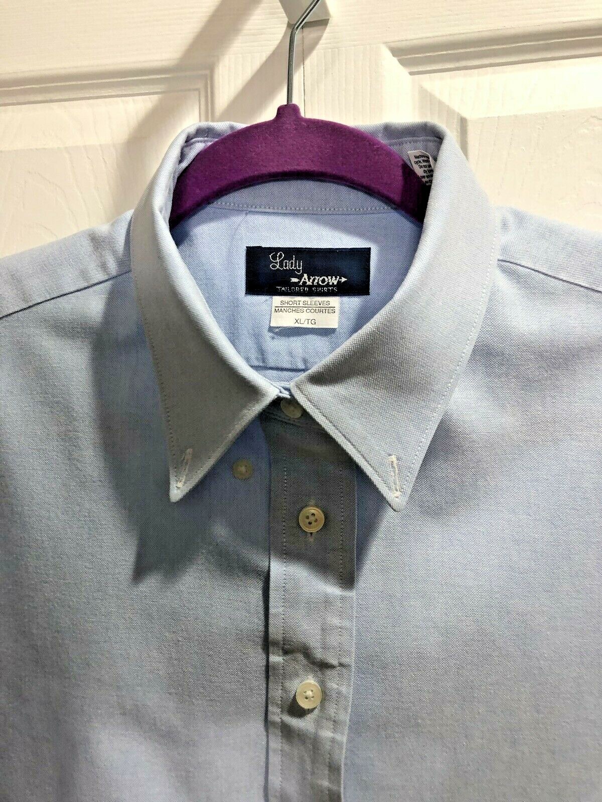 Vintage Lady Arrow Blue Button Down oxford SS Shirt Cotton polyester XL 48/28 2X