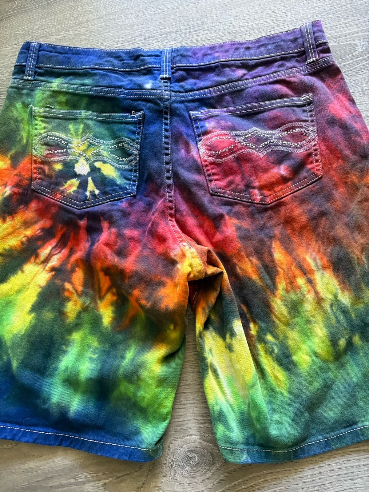 Tie Dye Denim Lee High Waist Shorts 14 Purple Blue Pink Green Hippy Retro