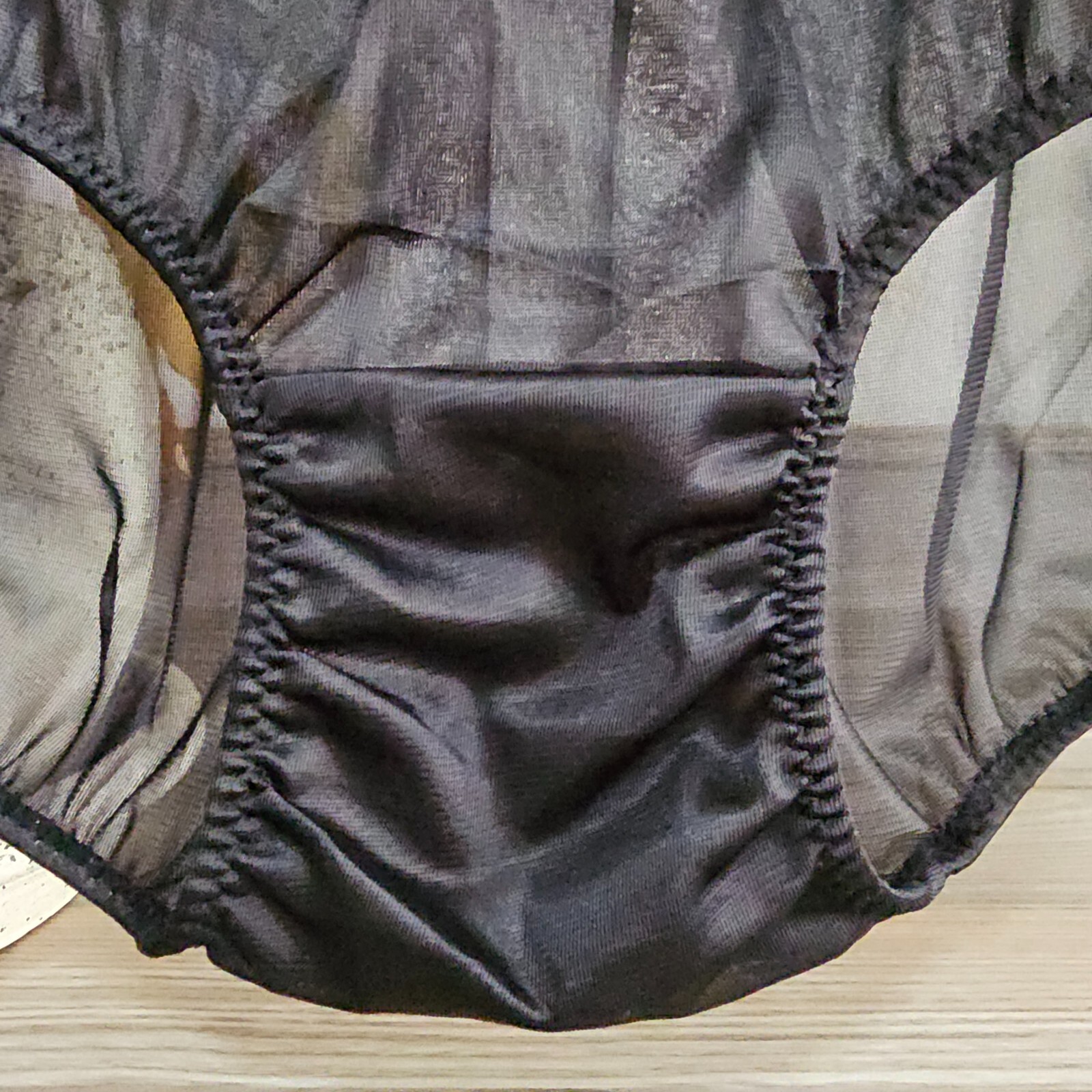 Vintage Sheer Nylon Panty Black Sissy Flower Lace Granny Brief Size 8 Hip 39-43″