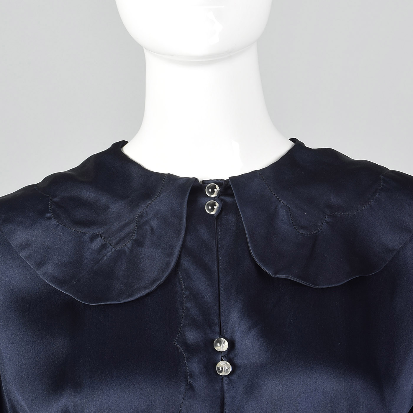 XXL 1930s Navy Silk Long Sleeve Dress Formal Gown Evening Plus Size Volup 30s