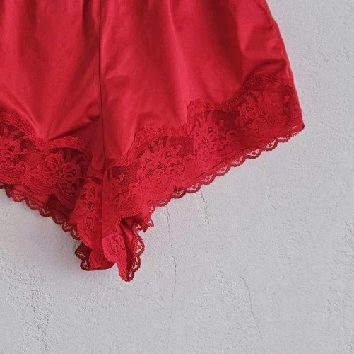 Vitg 80s Esteem Nylon Satin Lace Trim Red Cheeky Tap Shorts Womens Small 5 USA