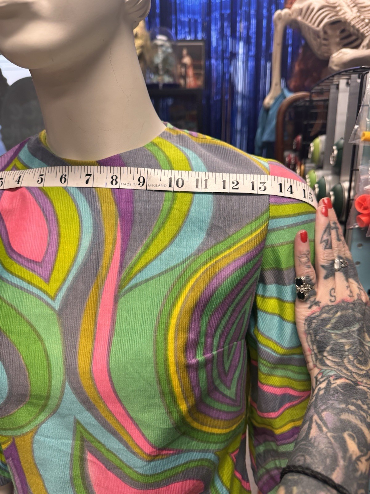 1960s Handmade Psychedelic Top With Back Buttons Mid Bell Sleeves