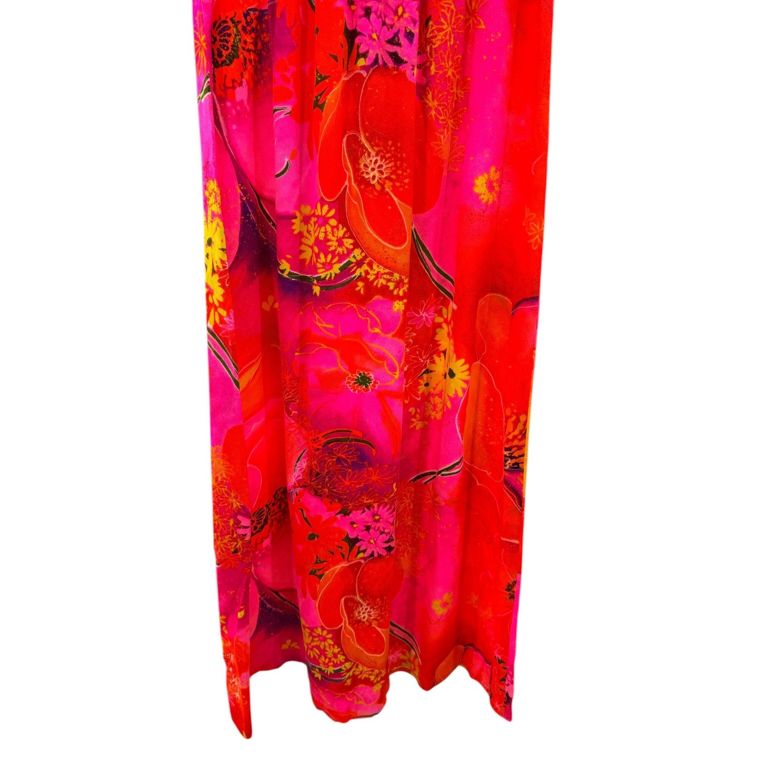 Miss Malina Honolulu Vintage Pink Red Floral Ruffle Maxi Dress Womens 10 12 70s