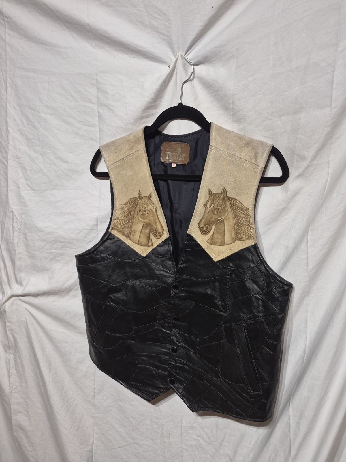 Texas Mexican Leather Horse Vest Leather Hand Tooled On Front & Back COWBOY