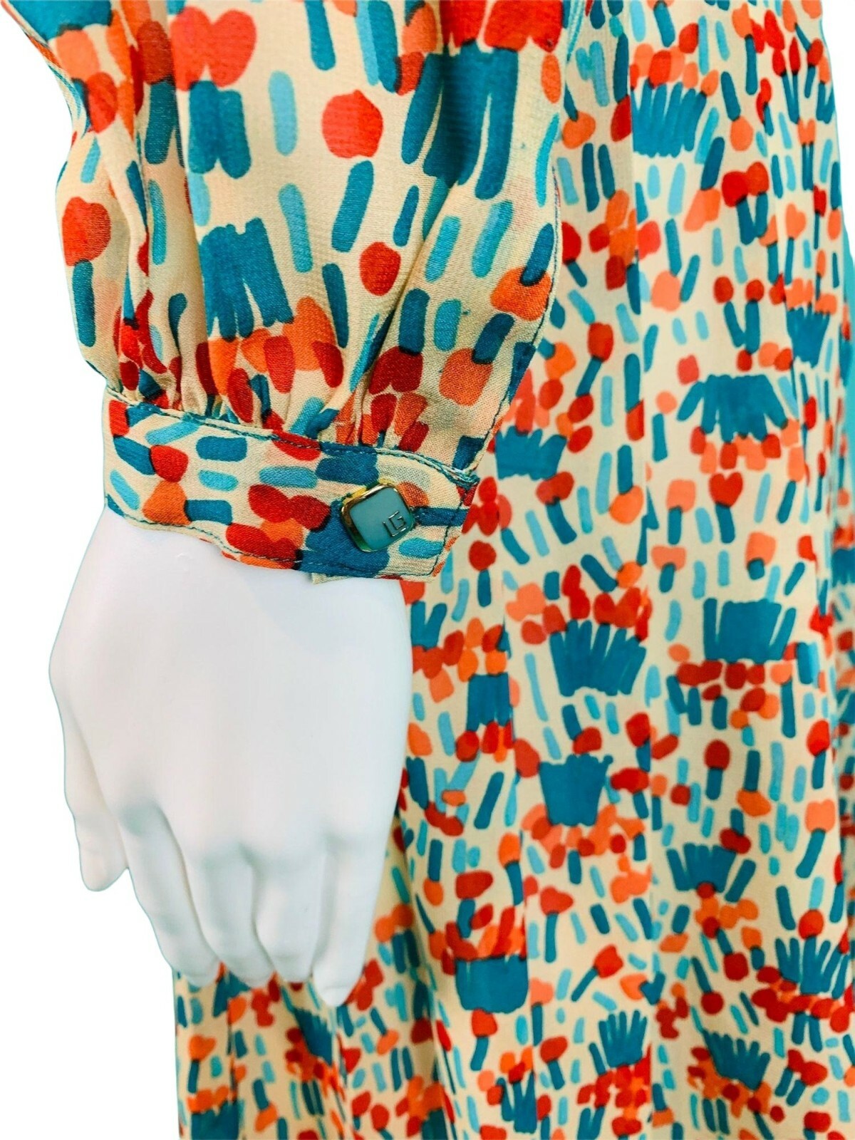Vintage 1980s Silk Shirtdress Necktie Red Orange Blue Artistic Printed Dress