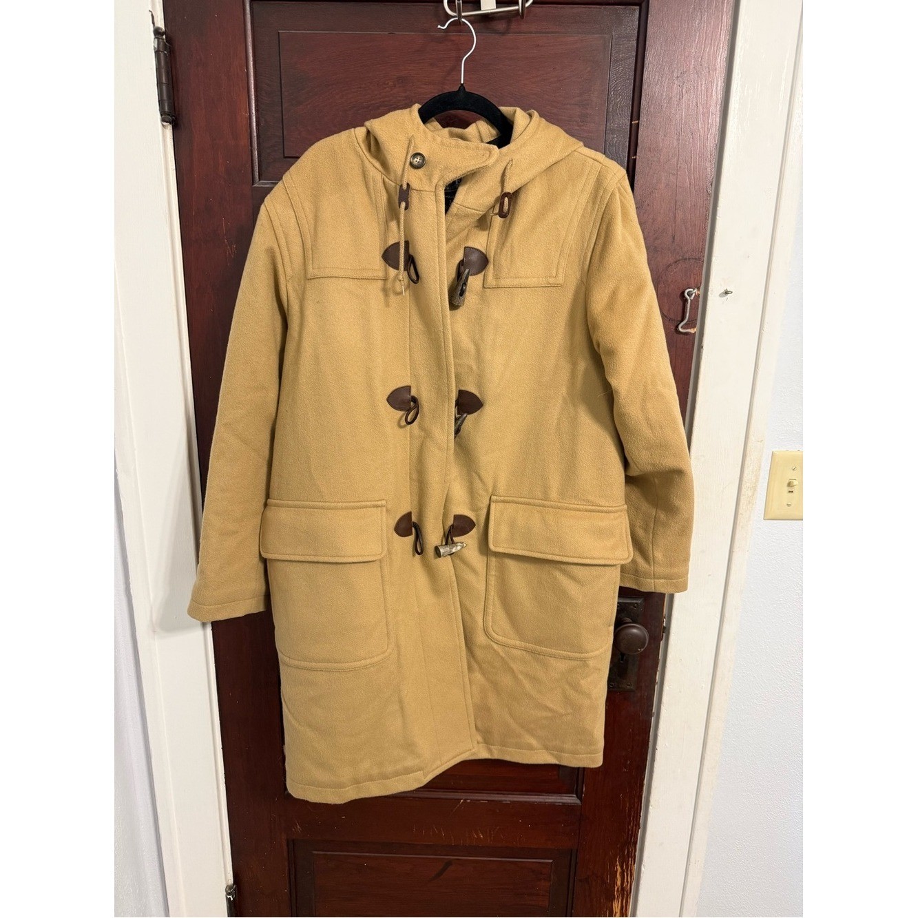 Lands’ End Camel Hooded Toggle Pea Coat Wool Original Tiroler Loden Vintage