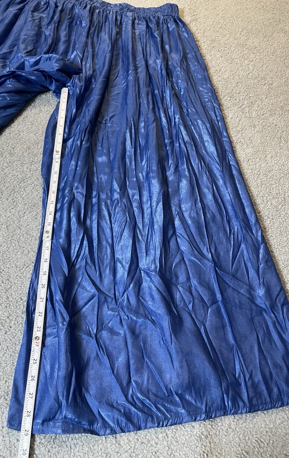 Vintage 70s Palazzo Pants Super Plus Womans 32 Blue Crinkly Wide Leg Blue Party