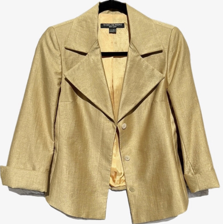 Isabel De Pedro Mr. Cat Gold Linen Viscose Blend Lined Blazer Jacket Women’s 6