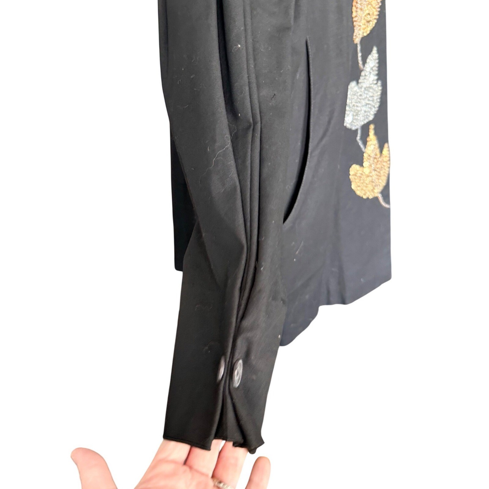 Vintage Mary Di Black Sequin Leaf Puff Shoulder Blazer Jacket Large 80s Glam