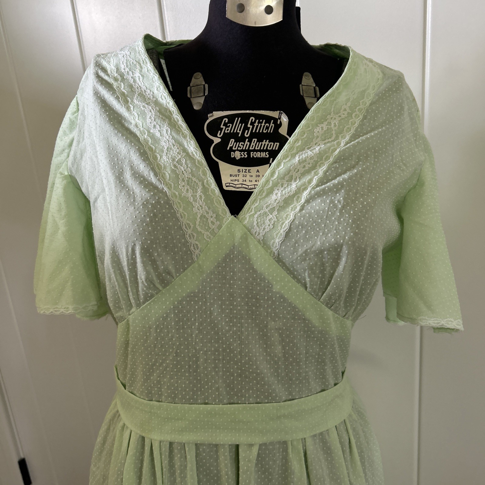 Vintage 1970’s Mint Green Dotted Swiss Handmade Prairie Style Dress