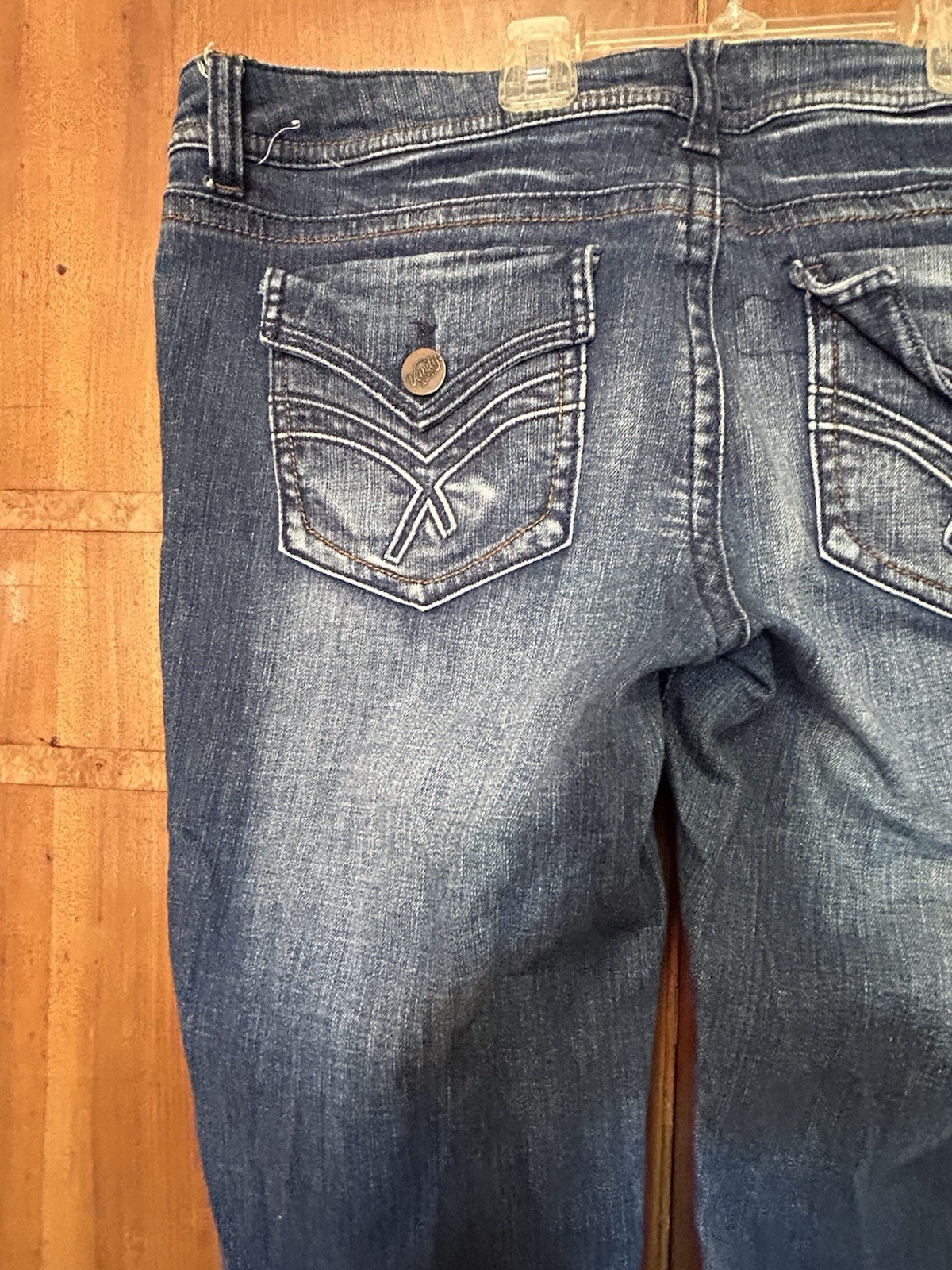 VTG Y2K Vanity Flair Leg Jeans 30 W 35 L Low Rise Pocket Button Flap Grunge