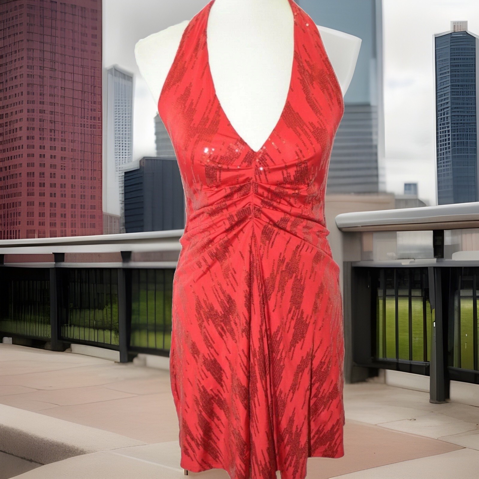 Fredericks of Hollywood Red Sequin Halter Mini Dress Size M Sweetheart Bust Prom