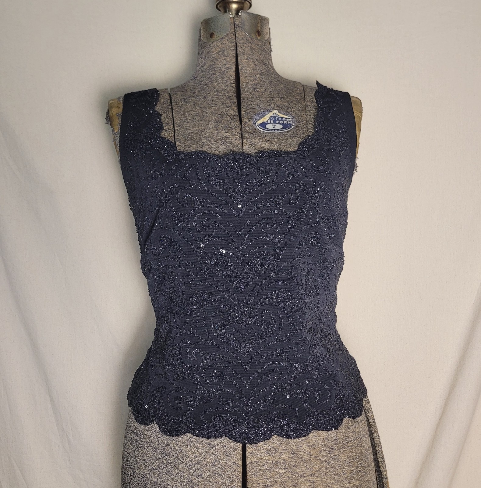 Vintage 80s 90s J.B.S Black Beaded Tank Top S/M Blouse Going Out Gorhic