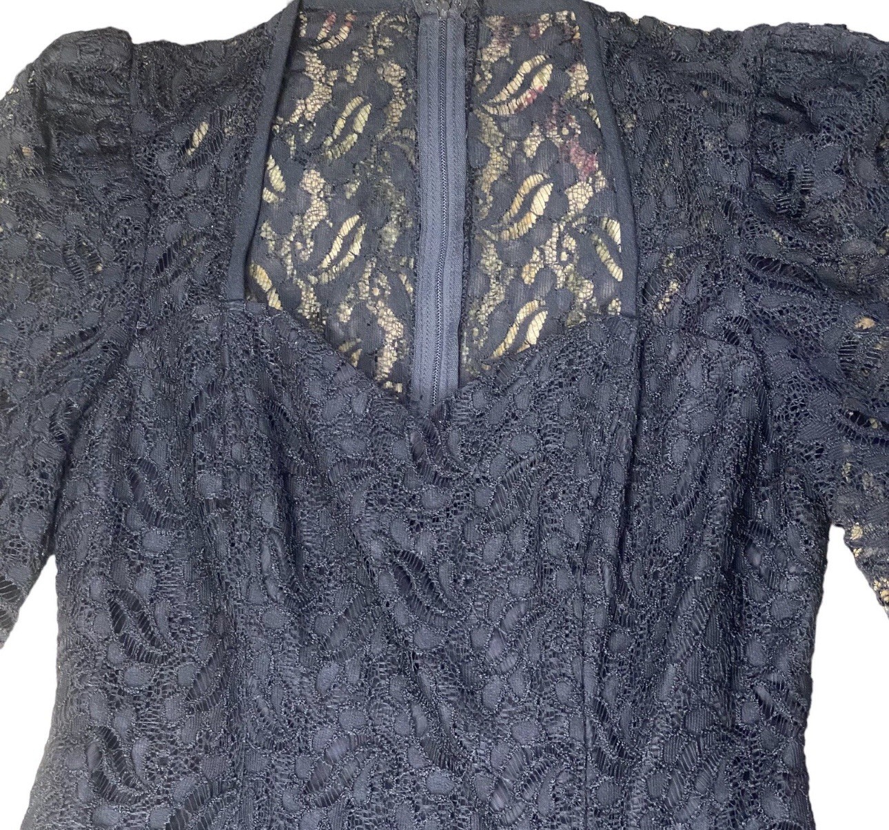 Vtg 1980’s Evenings by Pantagis Dress Black Lace Long Sleeve Rhinestone Bow 9/10