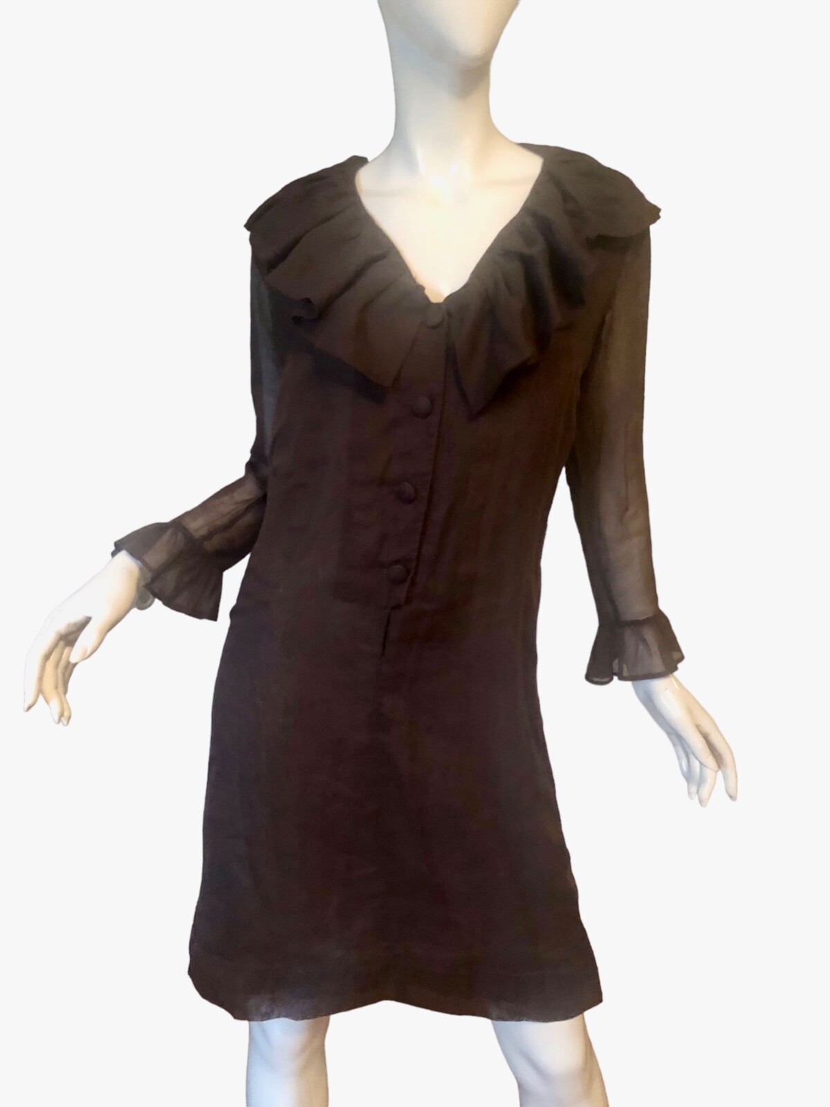 Vtg 60s 70s CAROL BRENT Montgomery Ward Brown COTTON Blend RUFFLE Shirtdress S M