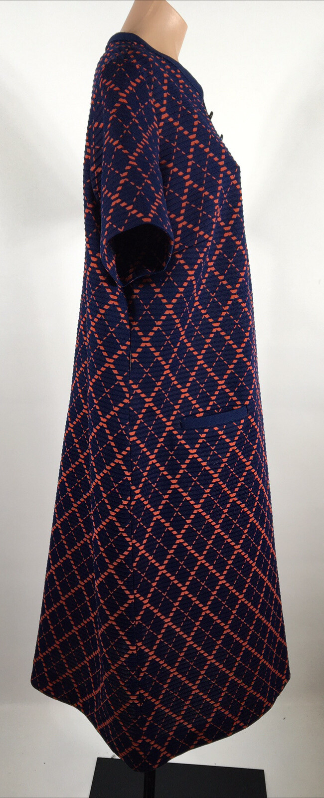 Vintage 60s 70s Meera Brooke Shift Rayon Dress Blue Red Textured Mod GOGO L/XL