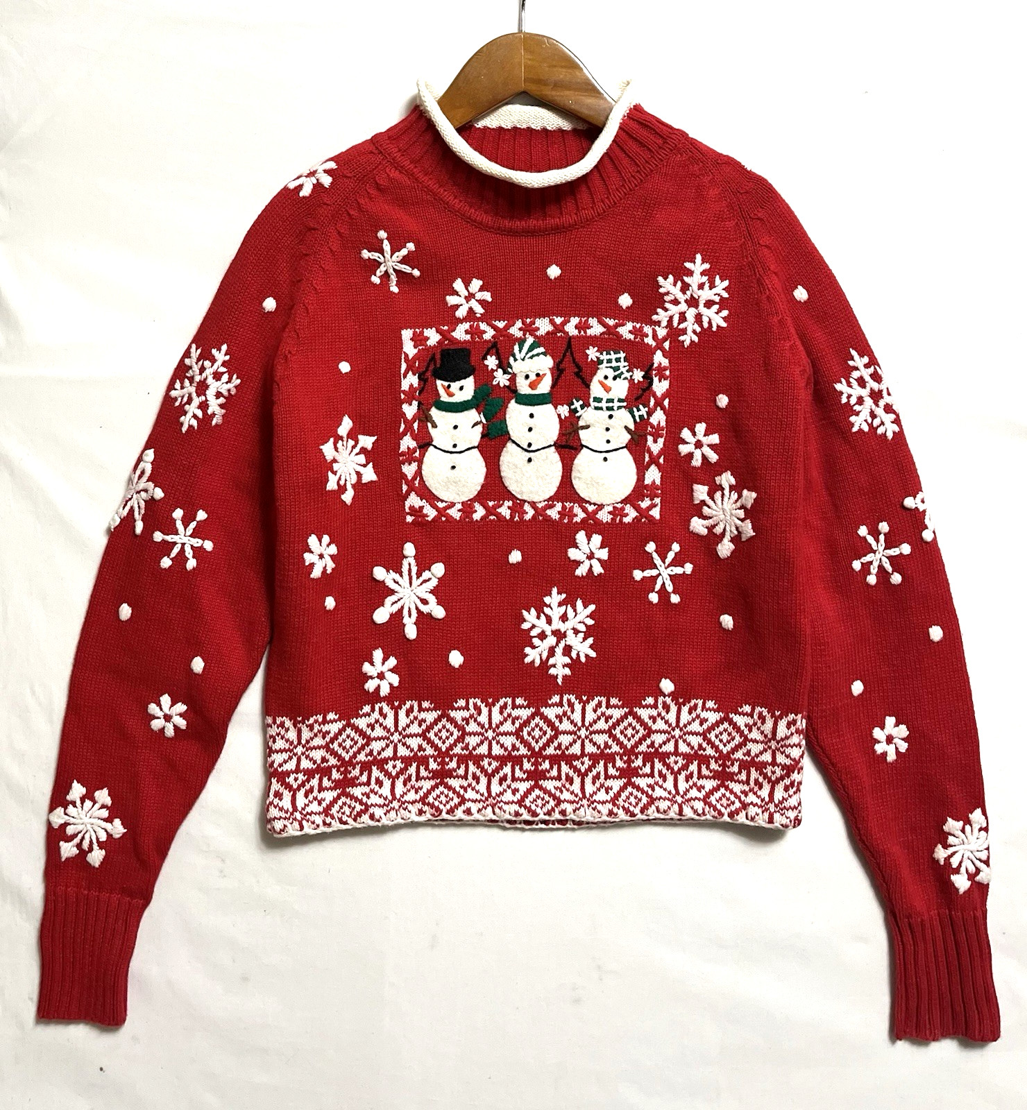 Vintage Michael Simon Embroidered Applique Christmas Snowman Sweater size Medium