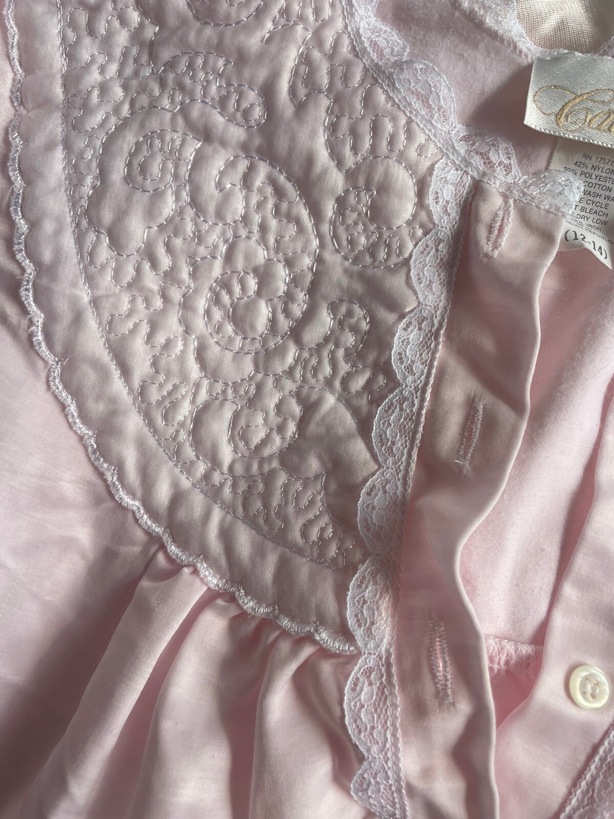 Vintage Cachet Long Nightgown Pink Embroidered Lace Sweet Cottage Size M 12-14