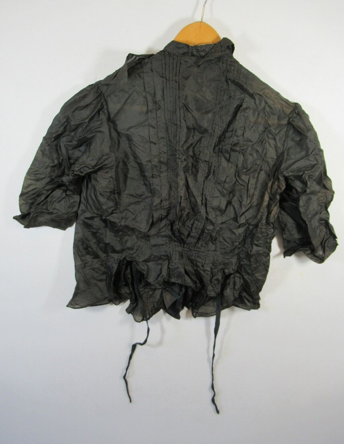Antique 1800s Victorian Pleated Silk Blouse High Neck Puff Sleeve Mourning
