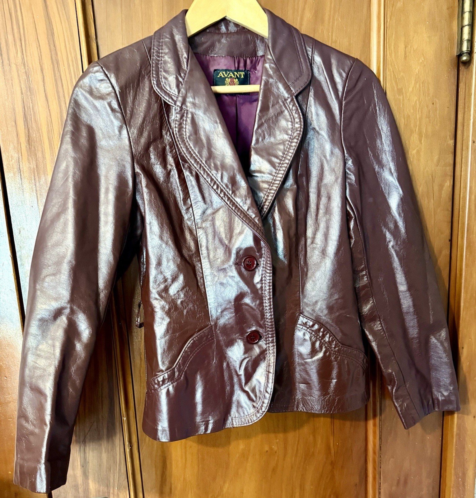 Vintage 70s Avant Garde Deep Burgandy Leather Button Up Jacket/Blazer Womens S