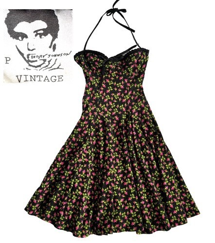 BETSEY JOHNSON Rosebud Floral Y2K „VINTAGE” Punk Label Stretch Cotton Dress P XS