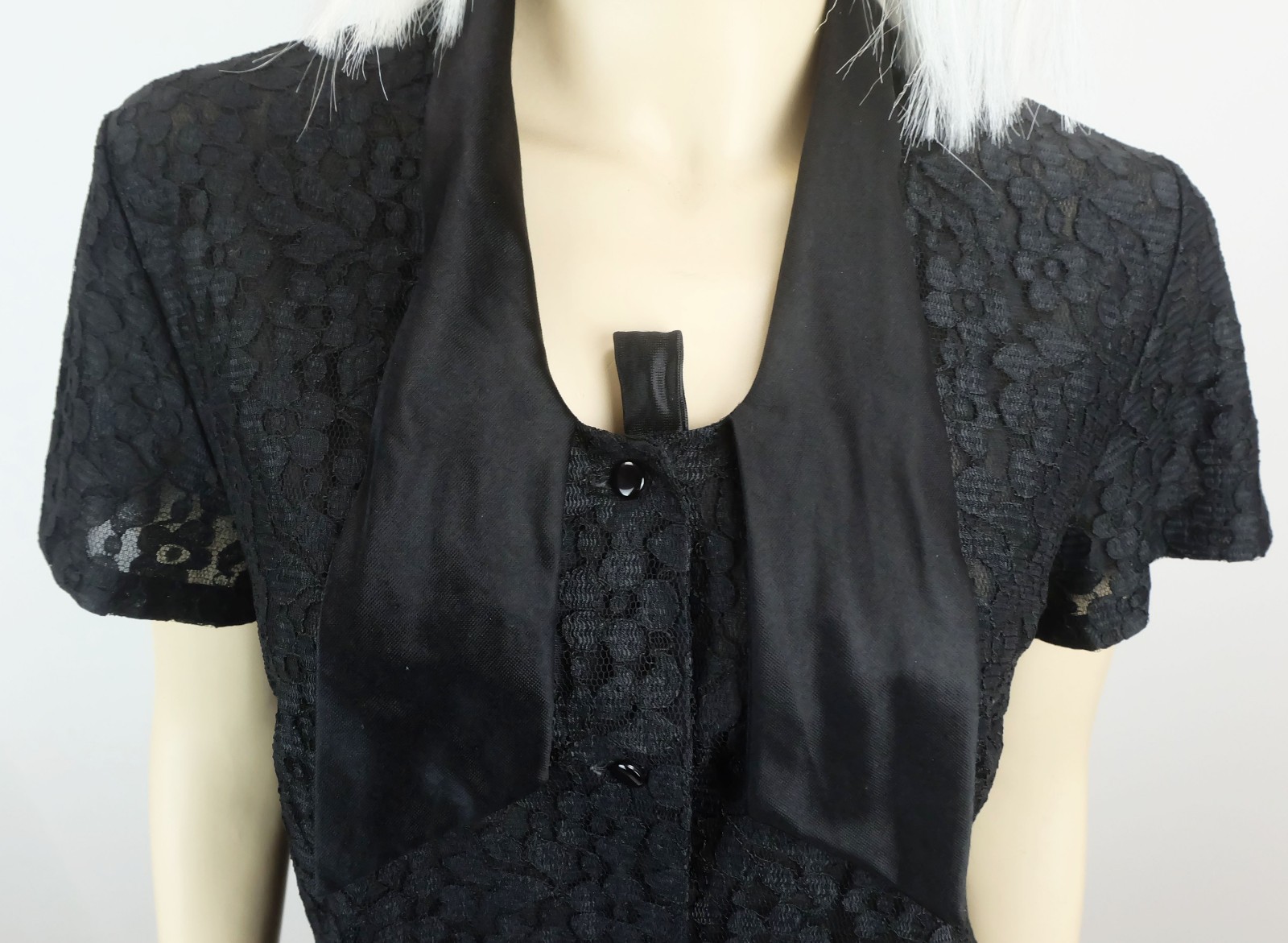 50s 60s vintage blouse women’s blouse black lace blouse with satin collar size 40