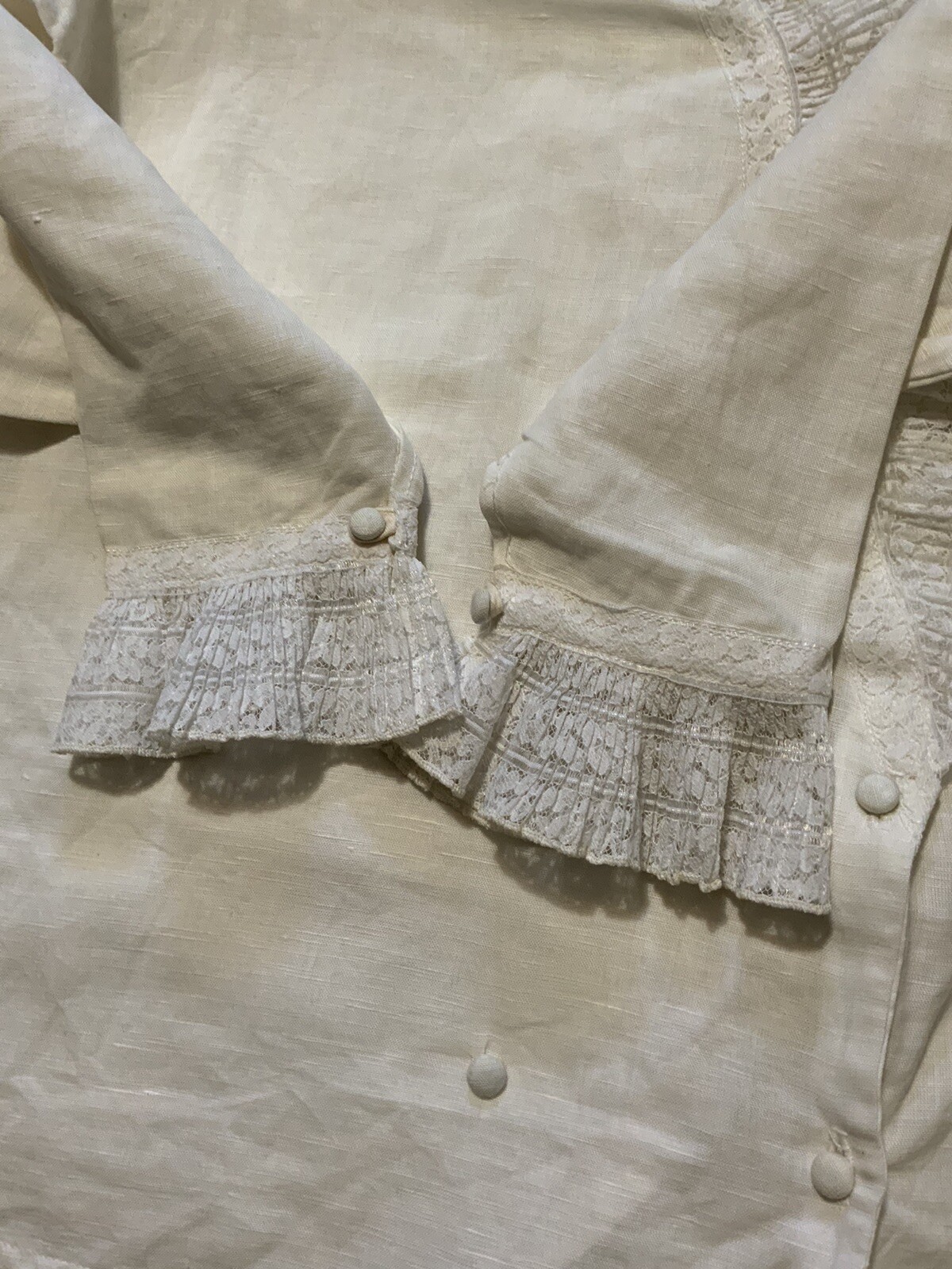 VTG Gary Frederic Cottage Core Victorian Style Lace Double Breasted Button Shirt